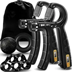 Hand Grip Strengthener Workout Kit (5 Pack), 2 Forearm Grip Adjustable Resistance Hand Gripper, Finger Stretcher, Grip Ring & Stress Relief Grip Ball  Athletes