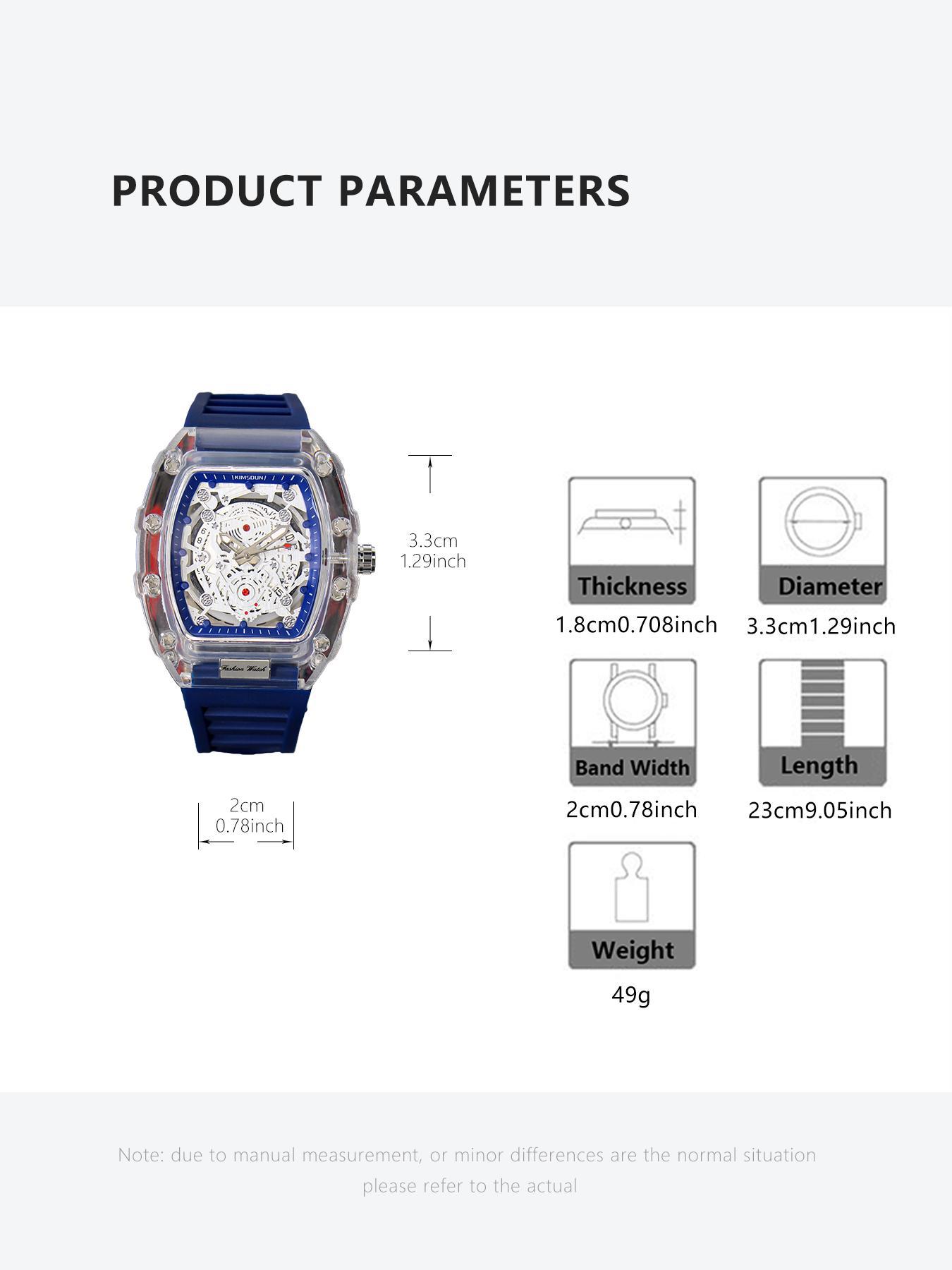 Men's Fashion Clear Watch, Casual Trendy Quartz Watch with Silicone Strap, Fashionable Wristwatch for Daily & Business Decoration As Gift with Box