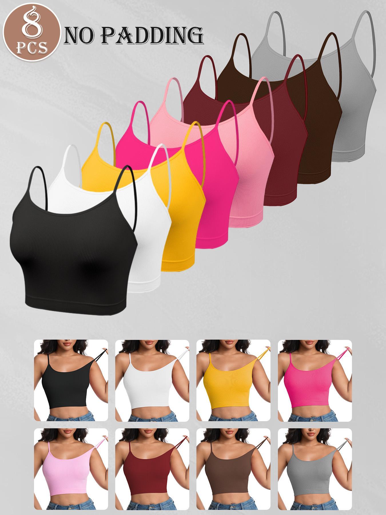 8 Pieces Women's Solid Wireless Bra, Stretchy Comfortable Breathable Bra, Ladies Lingerie for All Seasons, Fitness Training Clothes, Yoga Sports Bra Seamless Activewear Workout Ribbed SpringStatements