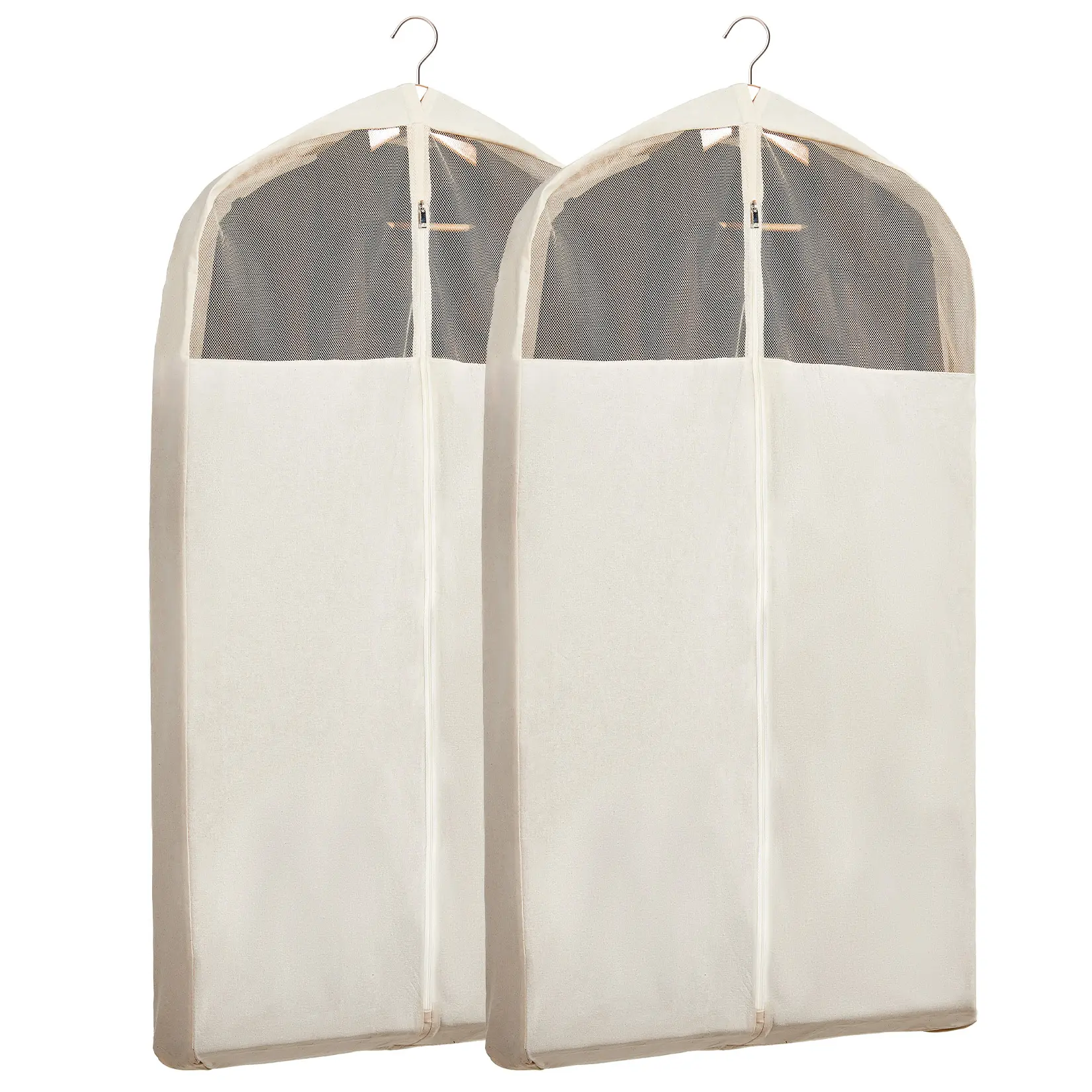 4 Pack 100% Cotton Garment Bags, Long Breathable Clothes Storage for Hanging Dresses, Coats & Suits, 43x23" Fabric Wardrobe Covers, Beige