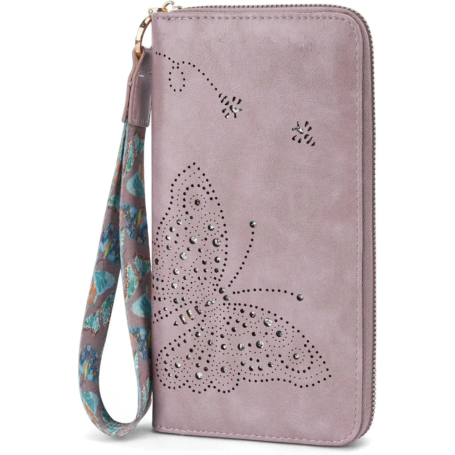 RFID Wallet Women, Large Capacity Butterfly Cell Phone Clutch Purses Ladies Wristlet Wallets for Women