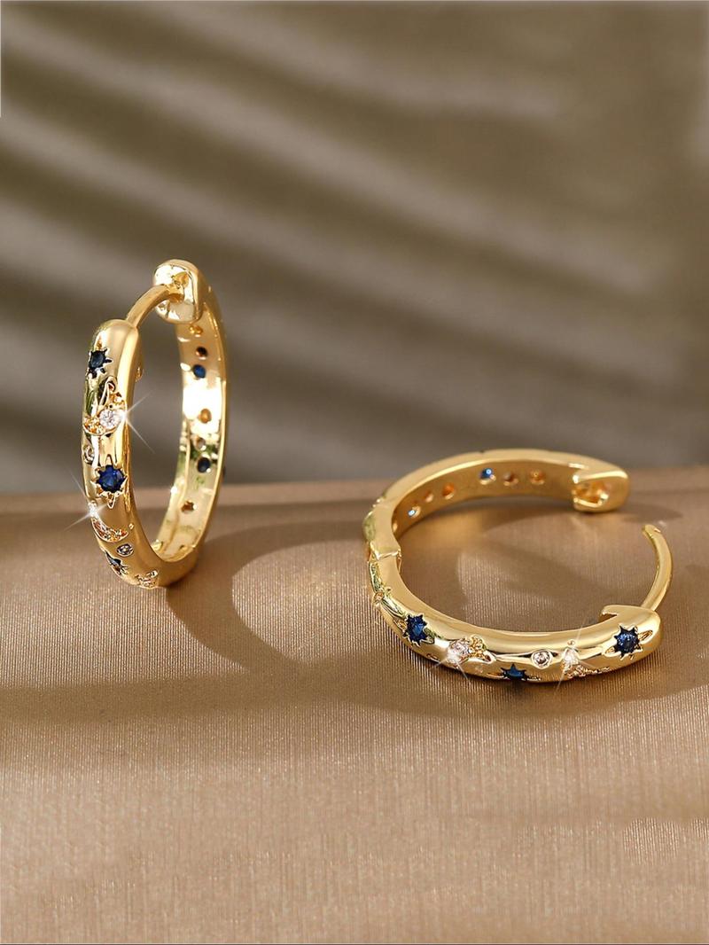 Vintage Star & Moon Decor Hoop Earrings, Fashionable Rhinestone Decorated Earrings for Women, Trendy All-match & Exquisite Jewelry for Birthday Gift, Statement Earrings, Fashion Accessory