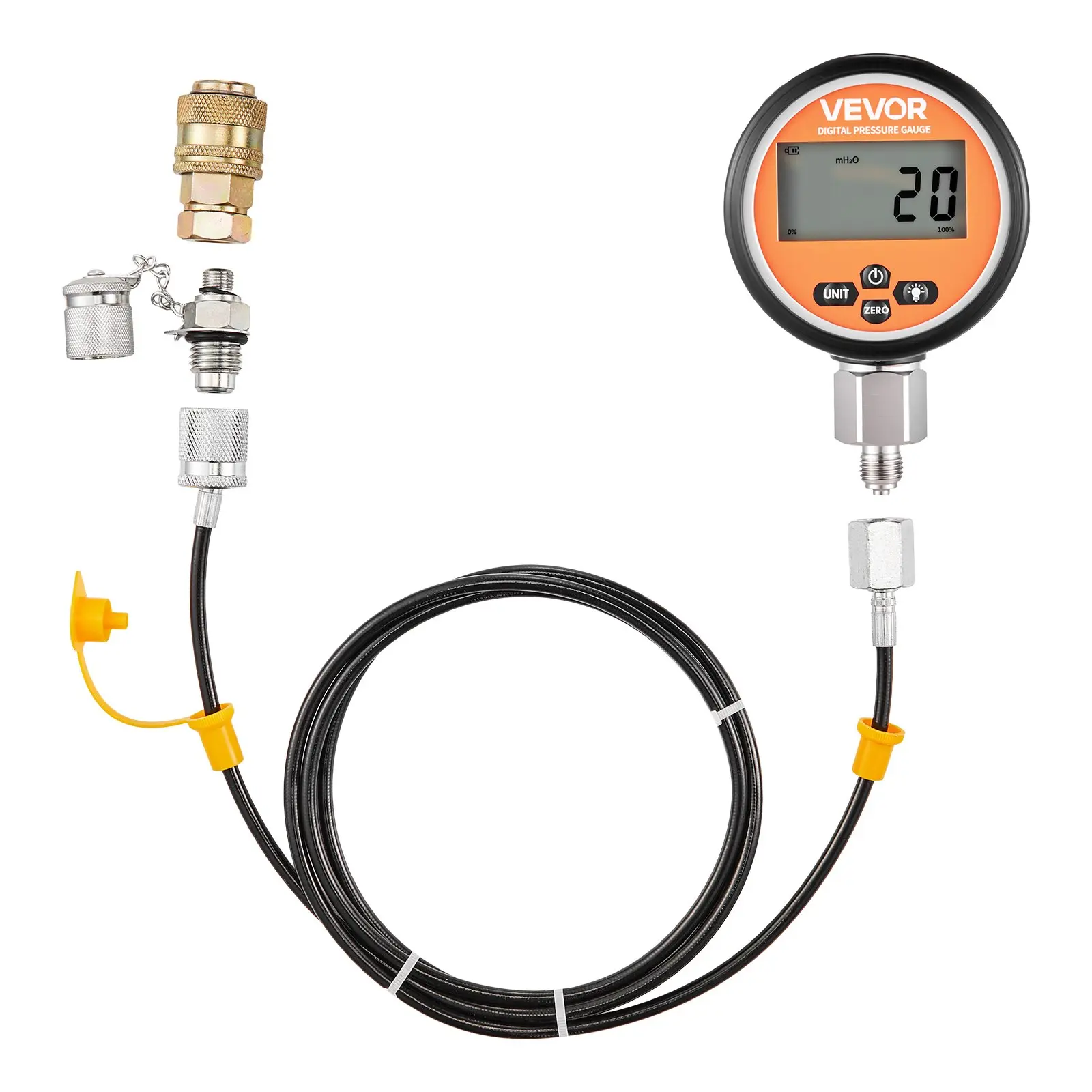 【DealsForYouDays】VEVOR Digital Hydraulic Pressure Test Coupling Kit, 10000 PSI Pressure Gauge Manometer Tester with 1 Gauge, 1 Test Coupling, 1 Quick-Release Coupler, and 1 Hose for Excavator Construction Machinery