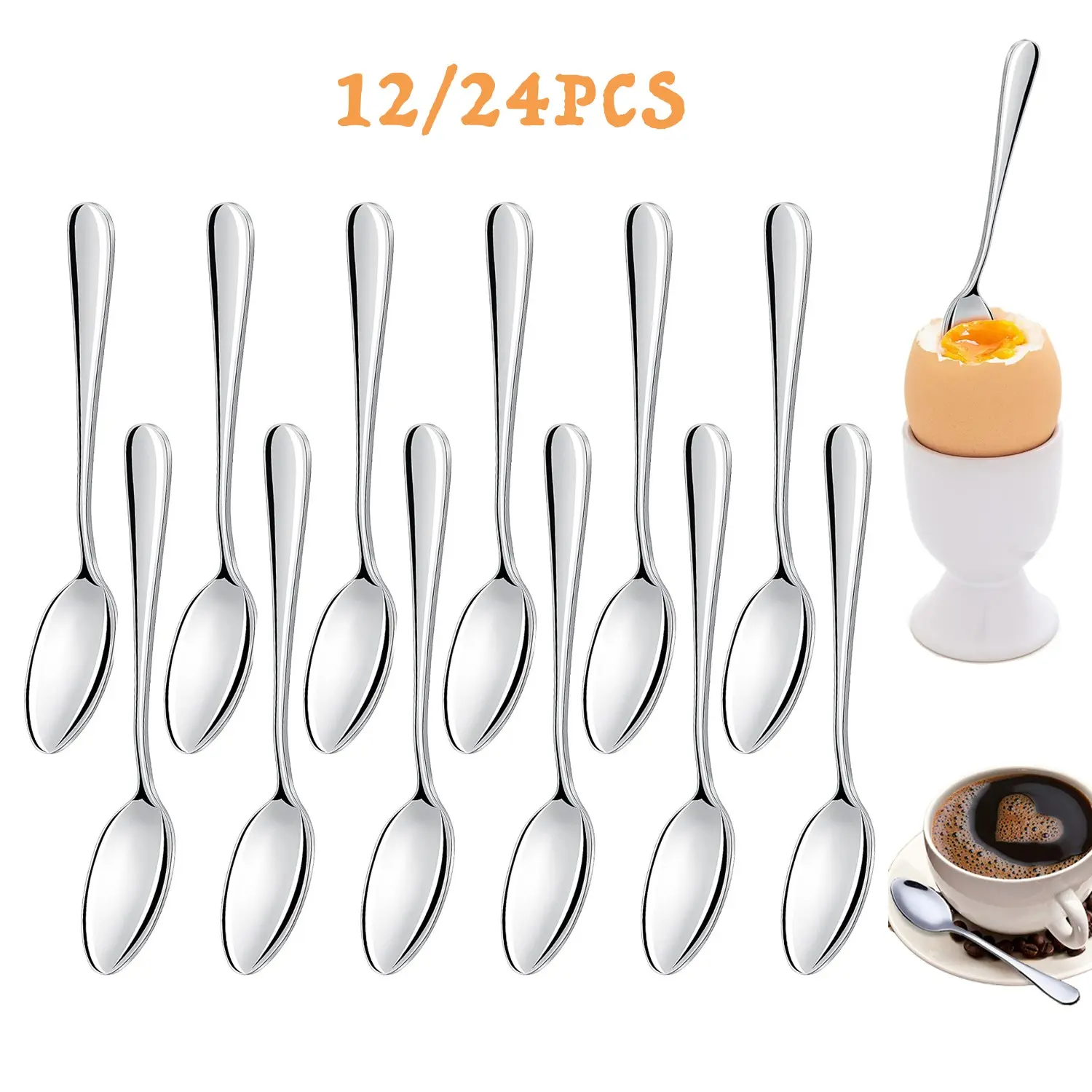 12/24pcs Durable Stainless Steel Espresso Spoons, Mini Seasoning Spoons Coffee Spoon Dessert Spoon, Dishwasher Safe, Home/coffee Shop/restaurant Use