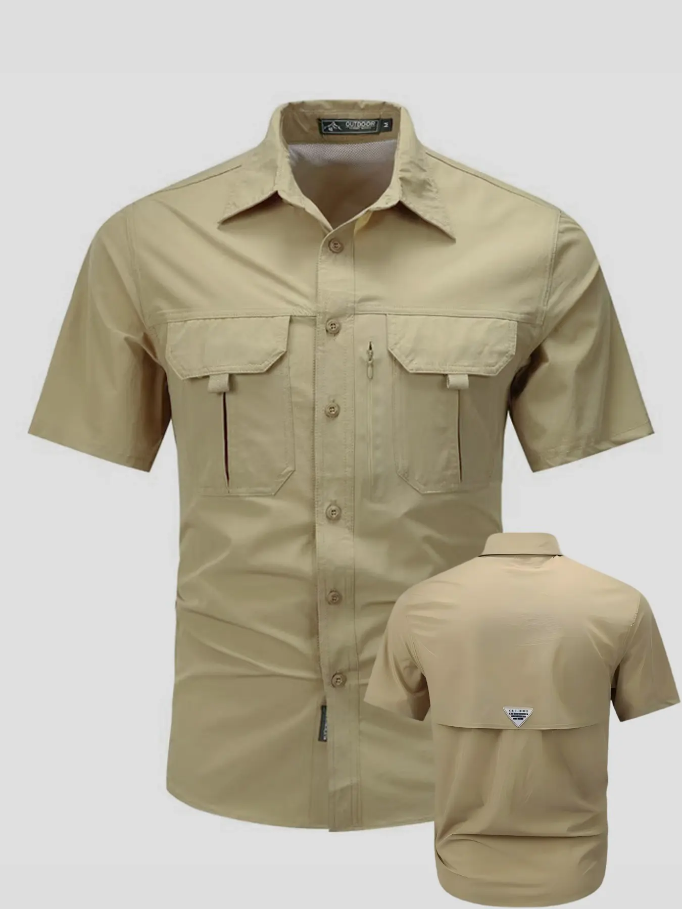 Summer Men's Quick-Dry Workwear Casual Short Sleeve Plain Shirt, Multi-Pocket Tactical Outdoor Breathable Sun Protection, Back Mesh Design