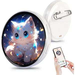 Digital Badge Pin with Anime Themed Pixel Screen - Smart E-Badge for Backpacks Cool Button Display Photo Name Tag - Perfect Electronic Gift for Anime Enthusiasts