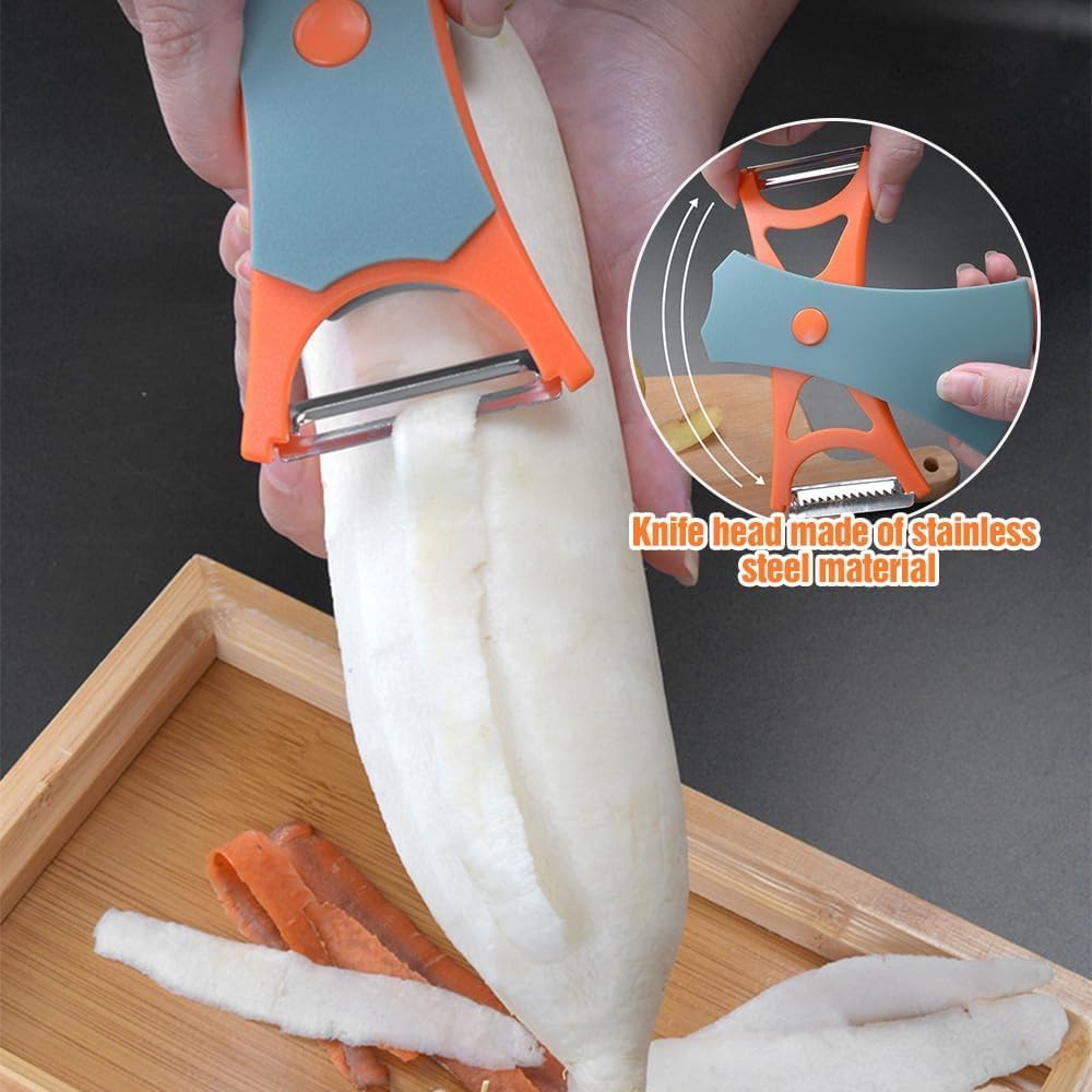 2-in-1 Stainless Steel Multifunctional Kitchen Peeler Utensil - 13.5x8.5cm Tool with Peeling Blade and Serrated Blade for Fruits, Potatoes, Utensils