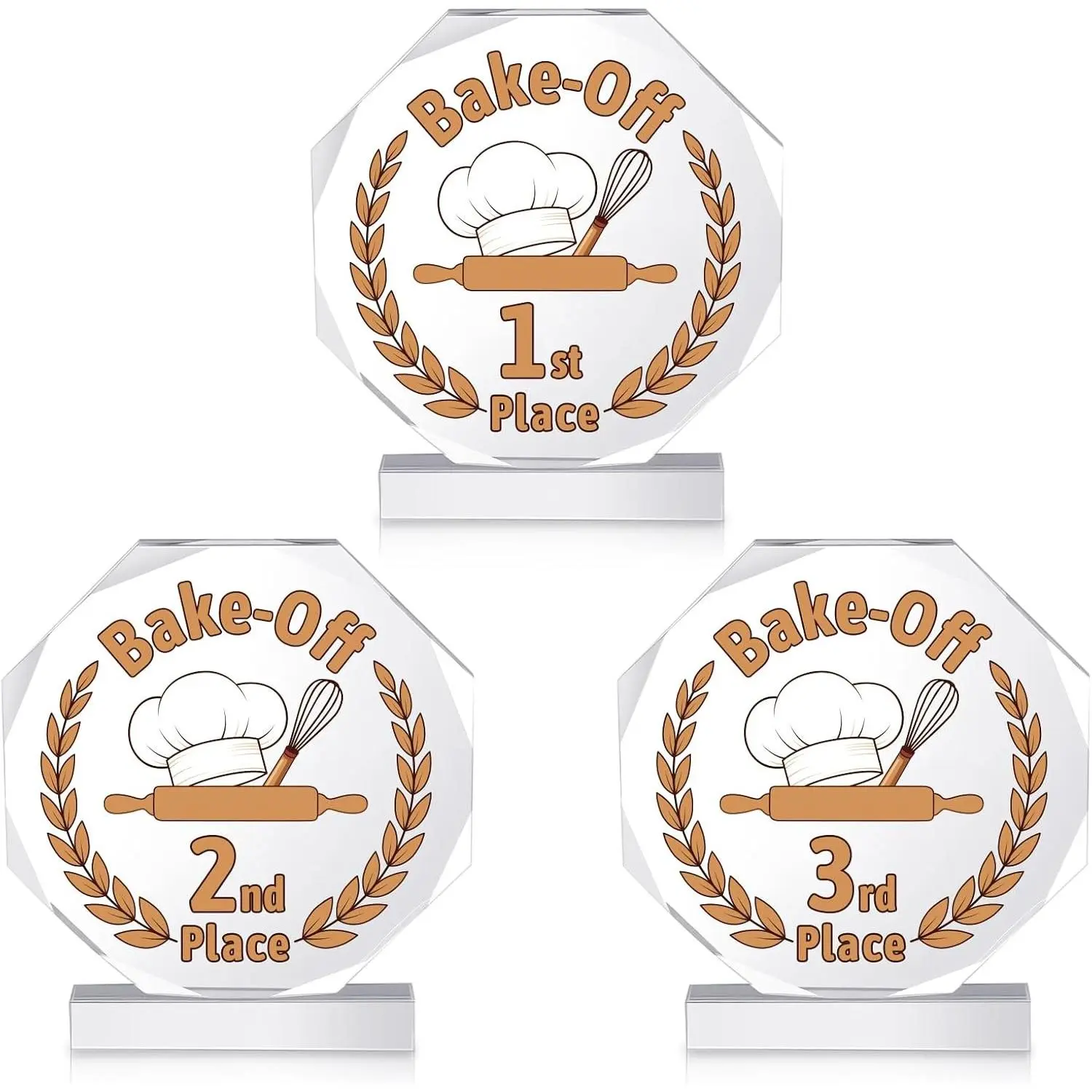 3 Pcs Acrylic Bake Off Trophies (1st 2nd 3rd Place), Baking Competition Prizes Gifts for Men Women, Perfect for Cookie Dessert Cooking Contest Party Favors