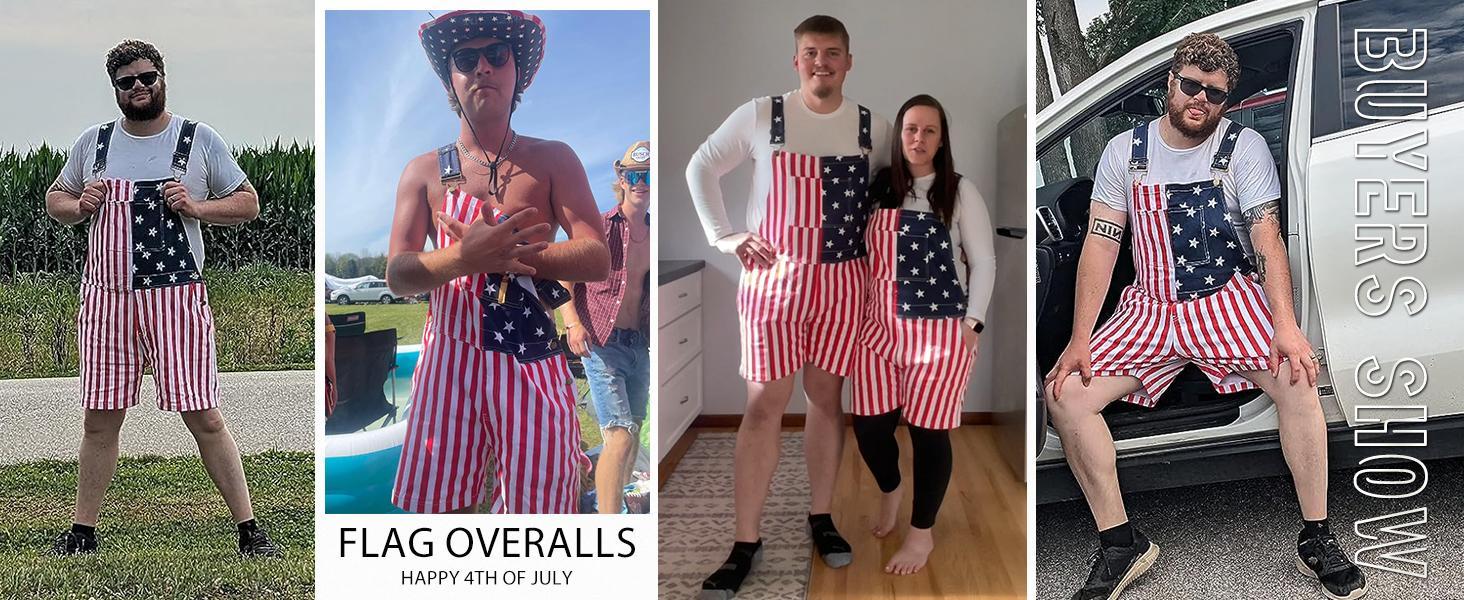 OEBLD 4th of July American Flag Overalls Shorts for Men USA 250th Birthday Stretchy Denim Romper Memorial Day Coveralls Patriotic Gifts for Couples Father's Day Workwear Summer Jumpsuits Fashion Menswear Daily Outdoor Outfits