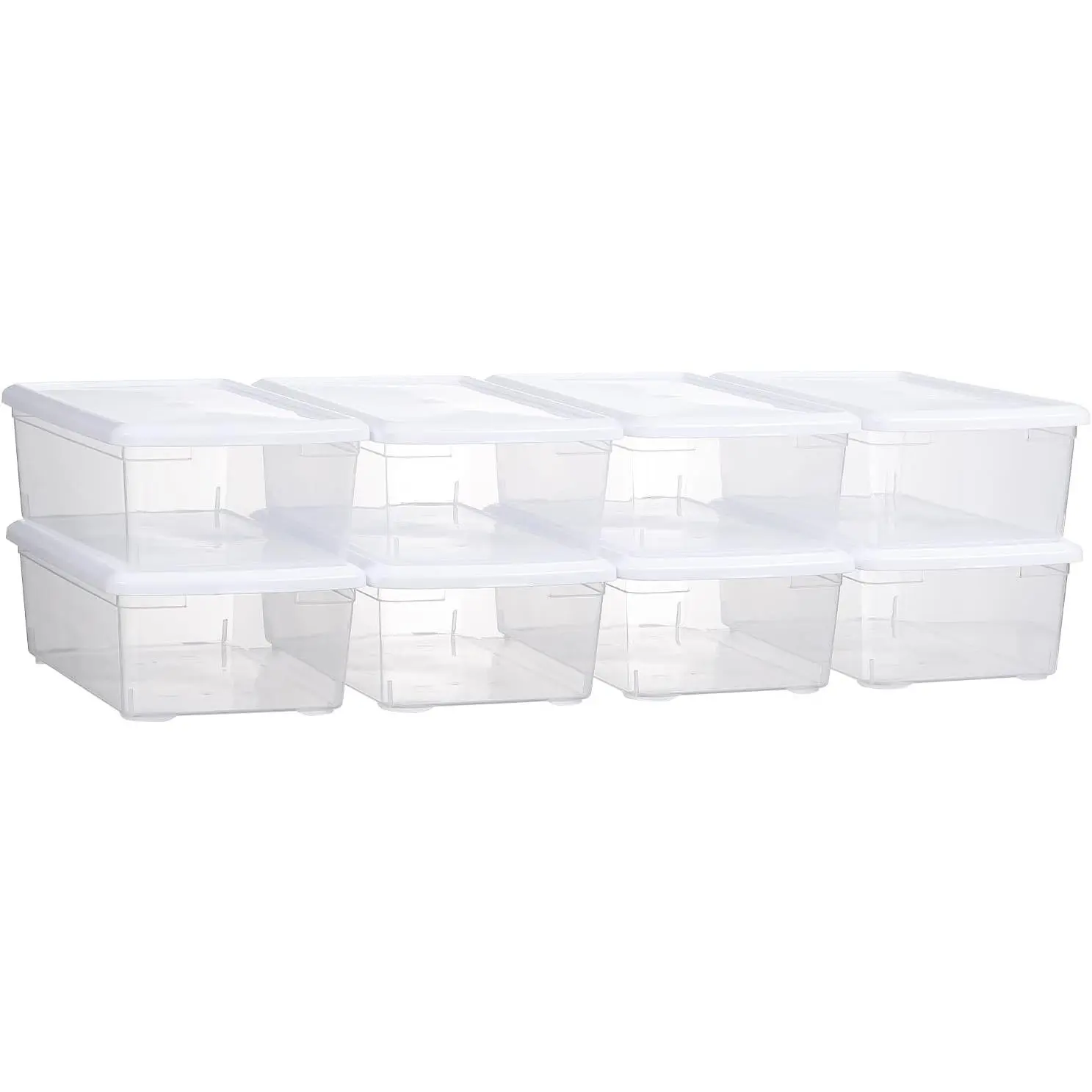 8 Pack 6 Quart Clear Plastic Shoe Storage Bins with  (White) | Shoe Boxes Clear Plastic Stackable, Clear Shoe Storage Boxes, Shoe Containers, Shoe Bins, Craft Organizers and Storage