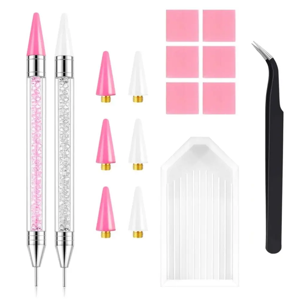 Water Drill Selection Tool, Diamond Painting Dotting Pen with Precision Tweezers, Nail Art DIY Kit, 2 Sparkling Rhinestone Pens with Tweezers