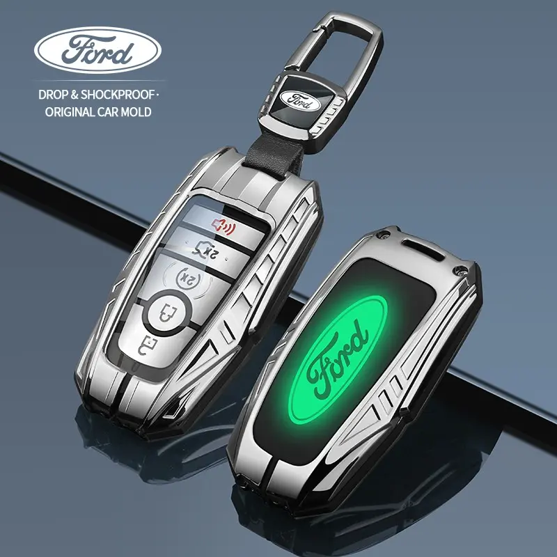 Car remote key cover case for Ford Edge, Fusion, Mustang, Explorer, F150, F250, F350, Ecosport. Key pouch, keychain, remote protector, key shell accessory, premium full-cover armored zinc alloy key case.