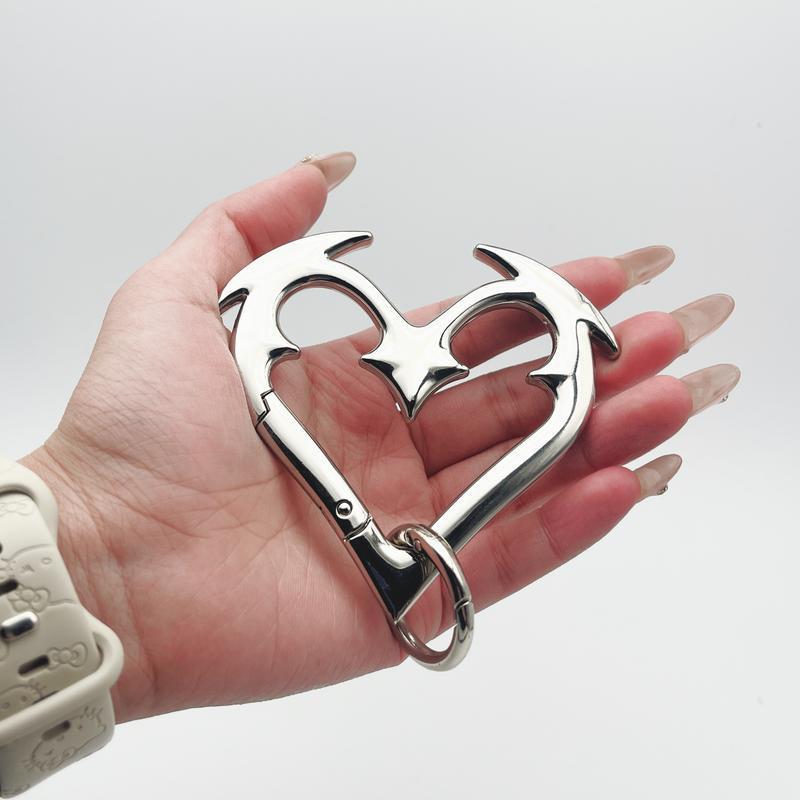 Gothic Heart Carabiner Keychain Heavy Duty Zinc Alloy  Fashionable & Bold Design Durable Clip for Keys & Bags Perfect Statement Accessory for Unique Personal Style