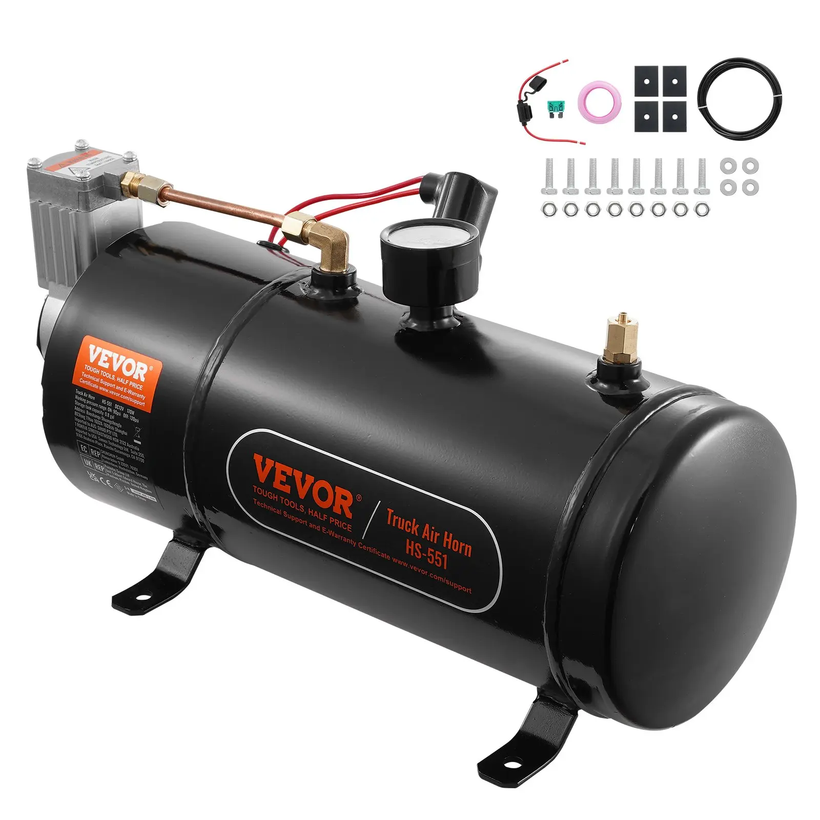 【DealsForYouDays】VEVOR 12V Air Compressor with Tank 0.8 Gallon/3 L, Train Horn Air Compressor, 120 psi Working Pressure Onboard Air Compressor System for Train Air Horns, Inflating Tires, Air Mattresses