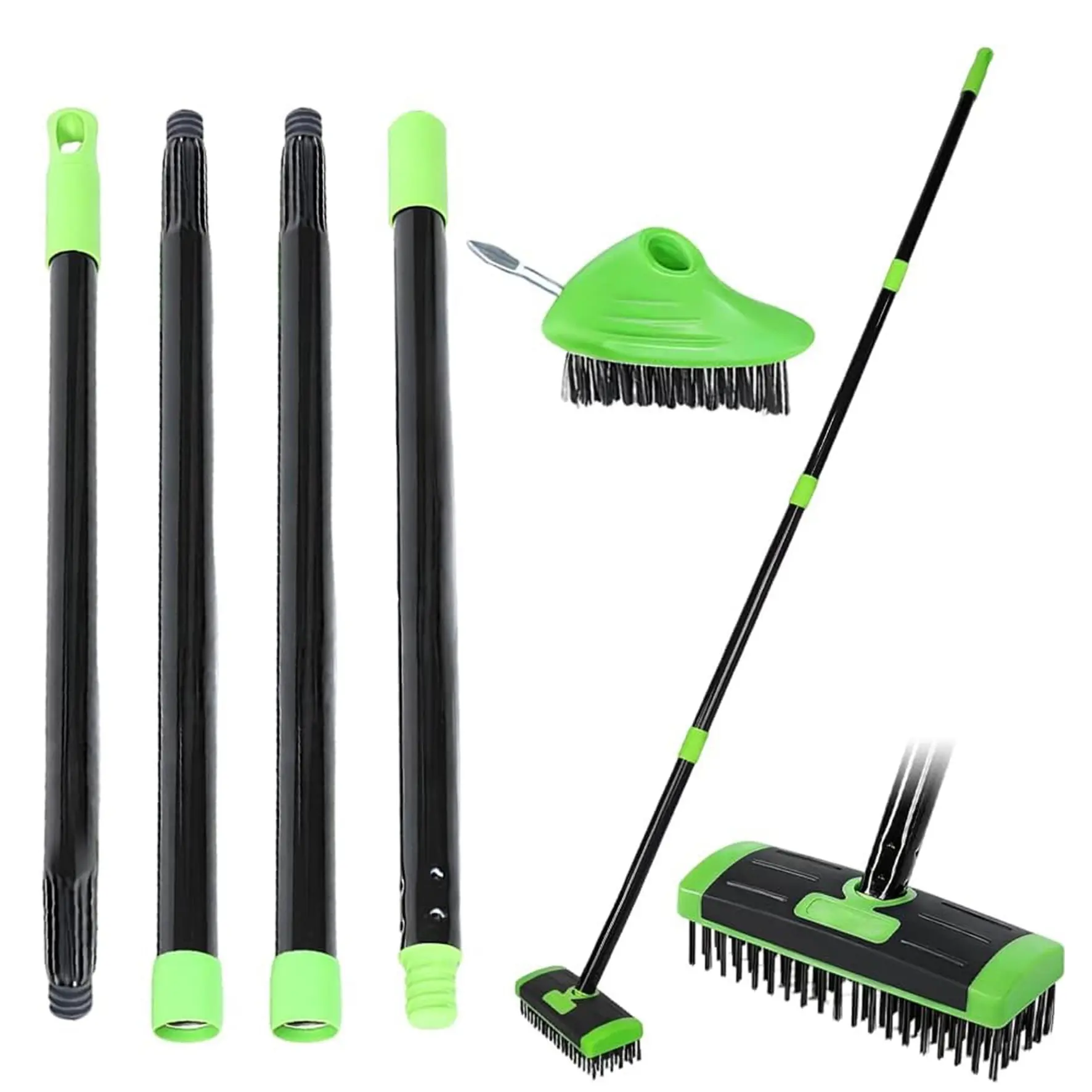 3-In-1 Patio Cleaning Brush Set, Adjustable Long Handle Steel Brush, Moss Remover, Weed Tool, Ideal for Brick Driveways and Patios, Angled Brush Head