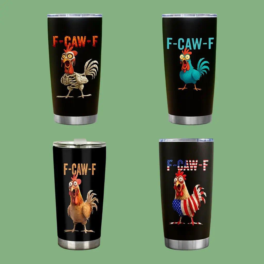 Funny Chicken F-CAW-F 20oz Stainless Steel Tumbler, Rooster Humor Meme & America Flag Pattern Tumbler Gifts for Coworkers Colleagues Workmates on Birthday Halloween Christmas, Coffee Cup For Hot Cold Beverage Tumbler Drinkware Flasks