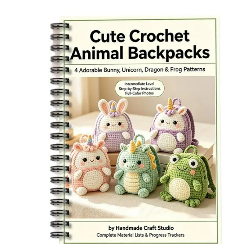 Cute Crochet Animal Backpack Pattern Book, Includes 4 Fun Doll Backpacks, Step-By-Step Tutorial, Full Color Diagrams, Suitable for Intermediate Crafters