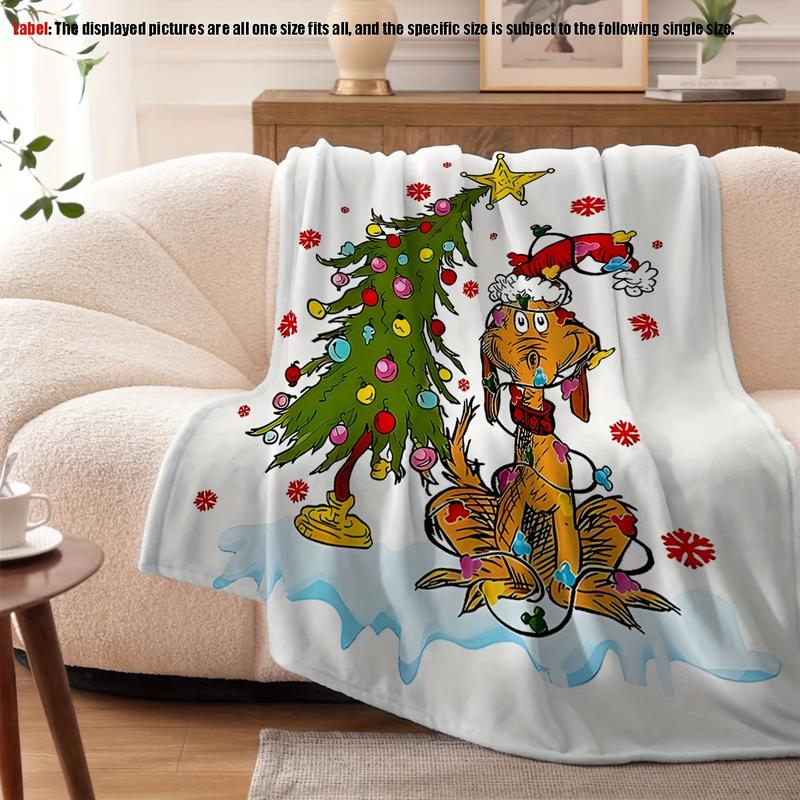 1pc Christmas Cartoon Green Monster Print Blanket, Soft and Comfortable Throw. Ideal for Decorating Rooms, Beds, Sofas, Offices & Cars on Thanksgiving or As A Gift, Holiday Decor, Home Accent Piece, Fun Print, Whimsical Pattern, Lightweight Blanket