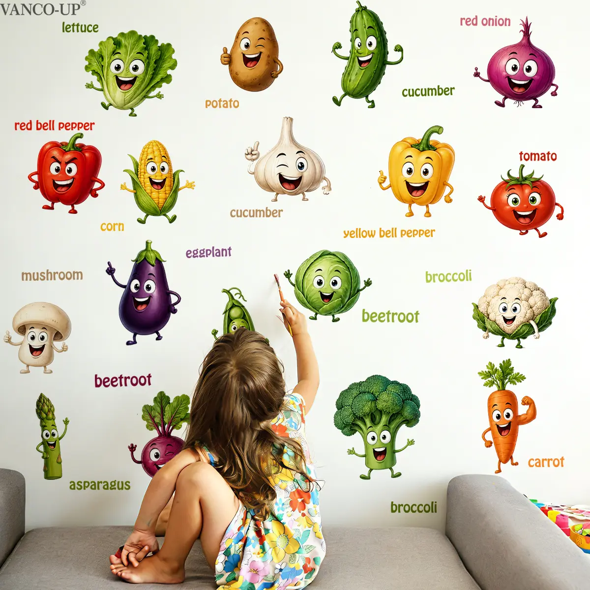 2Pcs Set (3060cm2pcs) Cute Cartoon Vegetable Wall Stickers With English Names, Self-Adhesive Educational Decor Decals For Kids Kitchen Learning Wall