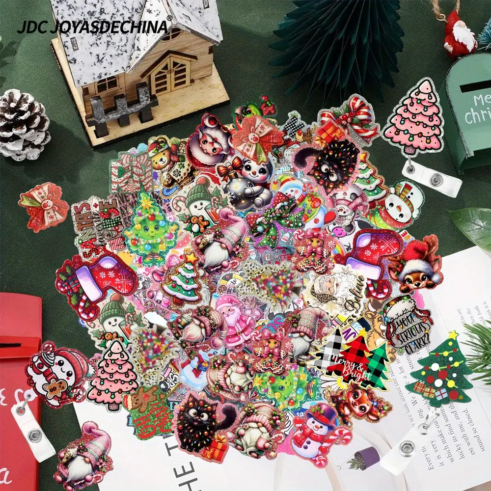 20pcs/40pcs Mixed Different Styles Christmas Glitter Acrylic Flatback Charm for DIY, Badge Reels, Christmas Gifts