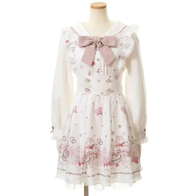2026 Spring Lolita Kawaii Dress Women Casual Long Sleeve Vintage Y2k Mini Dress Vintage Japanese Style One Piece Dress Korean
