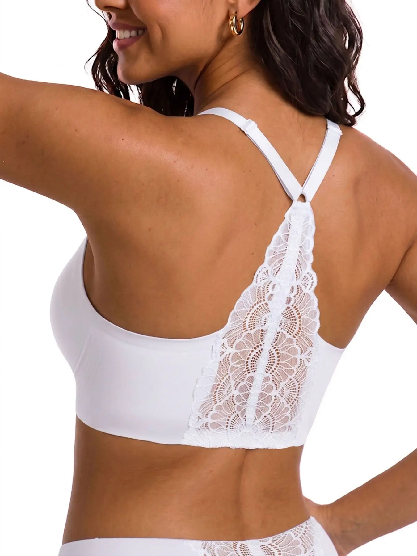 Lace Racerback Bralette for Women, Wireless Jelly Bra with No Underwire, Seamless Comfort, Slim Adjustable Straps for Open Back Tops, Racerback Tanks and Fitted Tops