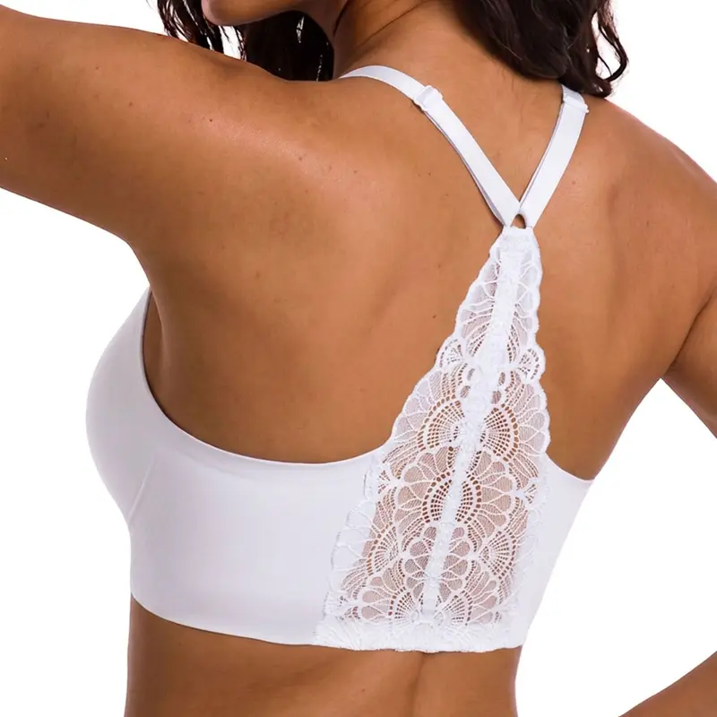 Wireless Jelly Bra for Women, Seamless Lace Panel Bralette with Adjustable Straps, Breathable Chic Everyday Bra