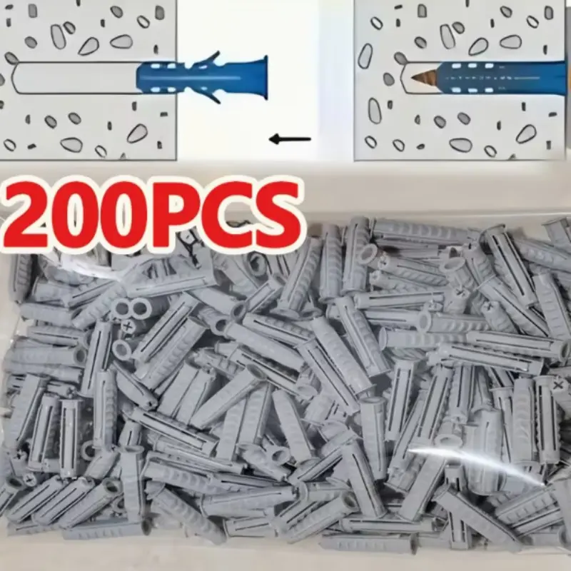 200 Plastic Expansion Tubes, Universal Plastic Expansion Anchors, Corrosion-Resistant Glue Pellets, Wall Fixing Hardware for Home and Construction