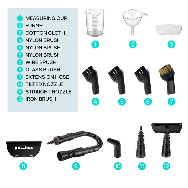 Pressurized Handheld Multi-Surface Natural Steam Cleaner with 12 pcs Replacement Parts , Multi-Purpose Steamer for Home Use, Kitchen and Car