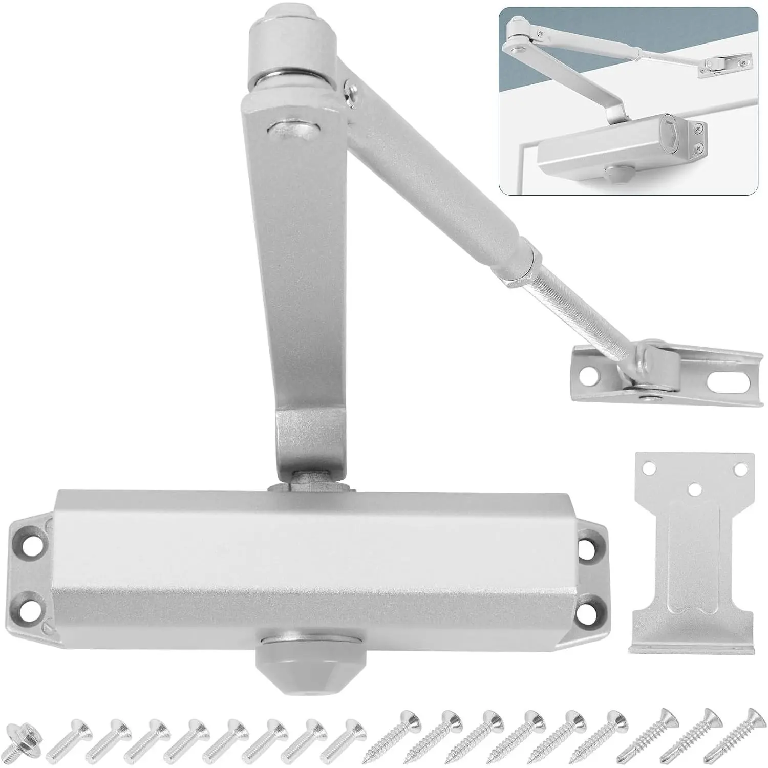 Automatic Door Closer 3 Spring Hydraulic Closure for Residential and Light Commercial Use Quiet Soft Easy Install Fits 99~143 Lbs Door Silver