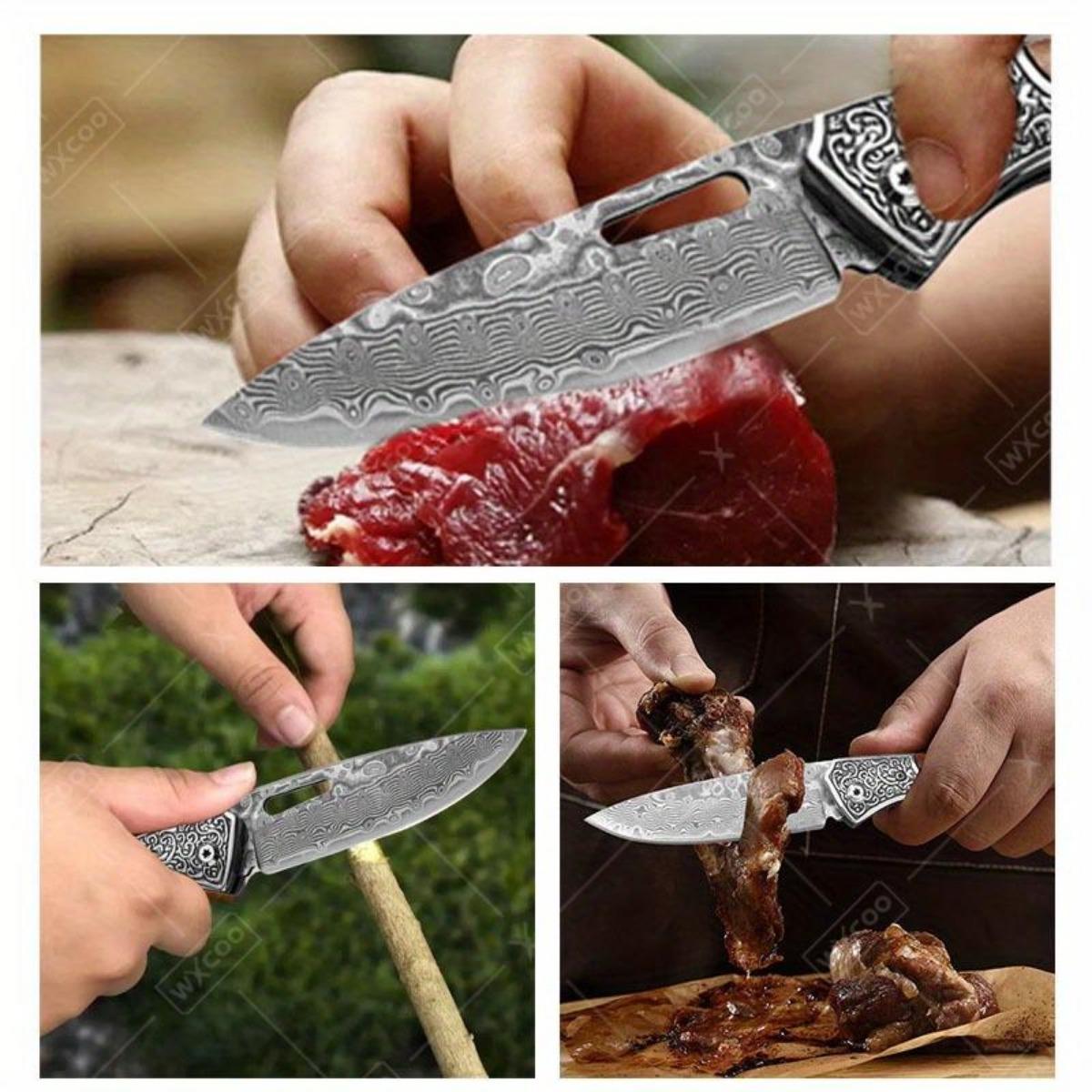 Folding Knife The Wood Handle Pure Manual Damascus Steel Blade Outdoor Camping Pocket Knife