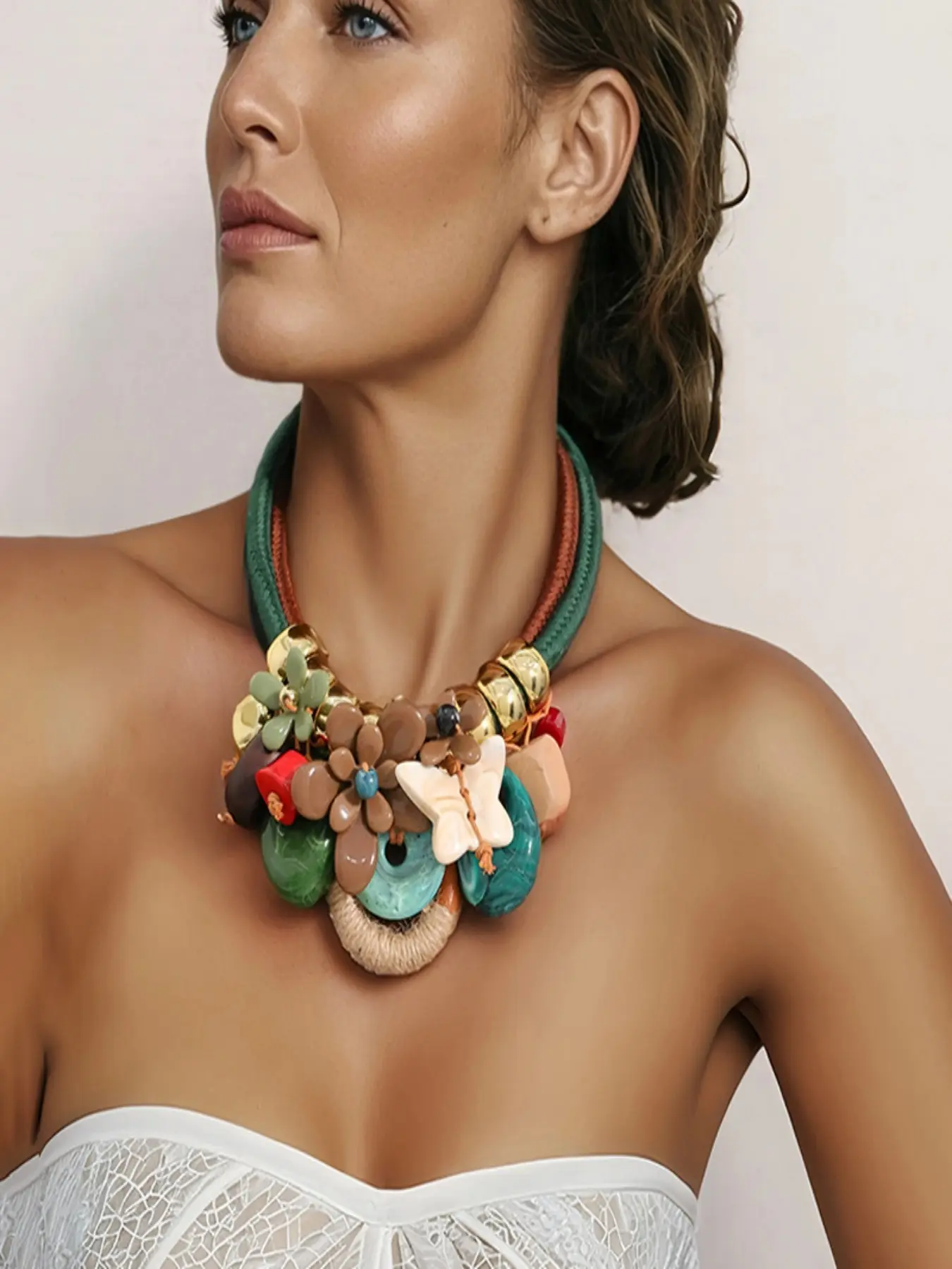 New Multi-Layer Acrylic Butterfly Flower Necklace, and Woven Cord, Elegant and Versatile, All Seasons Jewelry