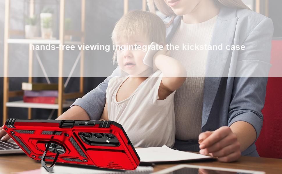 SunStory Phone Case for Samsung Galaxy A15 5G Case with HD Screen Protector & Slide Camera Cover & Rotated Ring Kickstand, [Military-Grade] Phone Case for Galaxy A15 5G (Red)