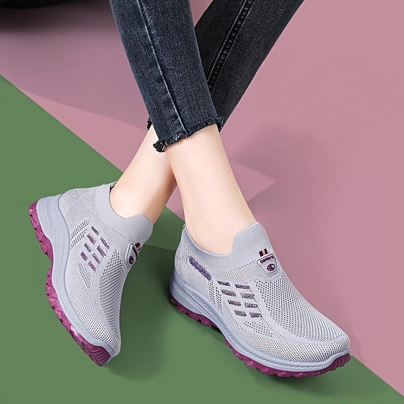 Women's Slip-On Knit Sneakers - Breathable Lightweight Non-Slip Cushioned Sole Shoes, Slip-On Closure, All-Season Walking Shoes for Gym, Dance, Everyday -Canvas Upper & PVC Outsole, Gym Shoes, Comfortable Fit, Fitness Enthusiasts, Sporty Design