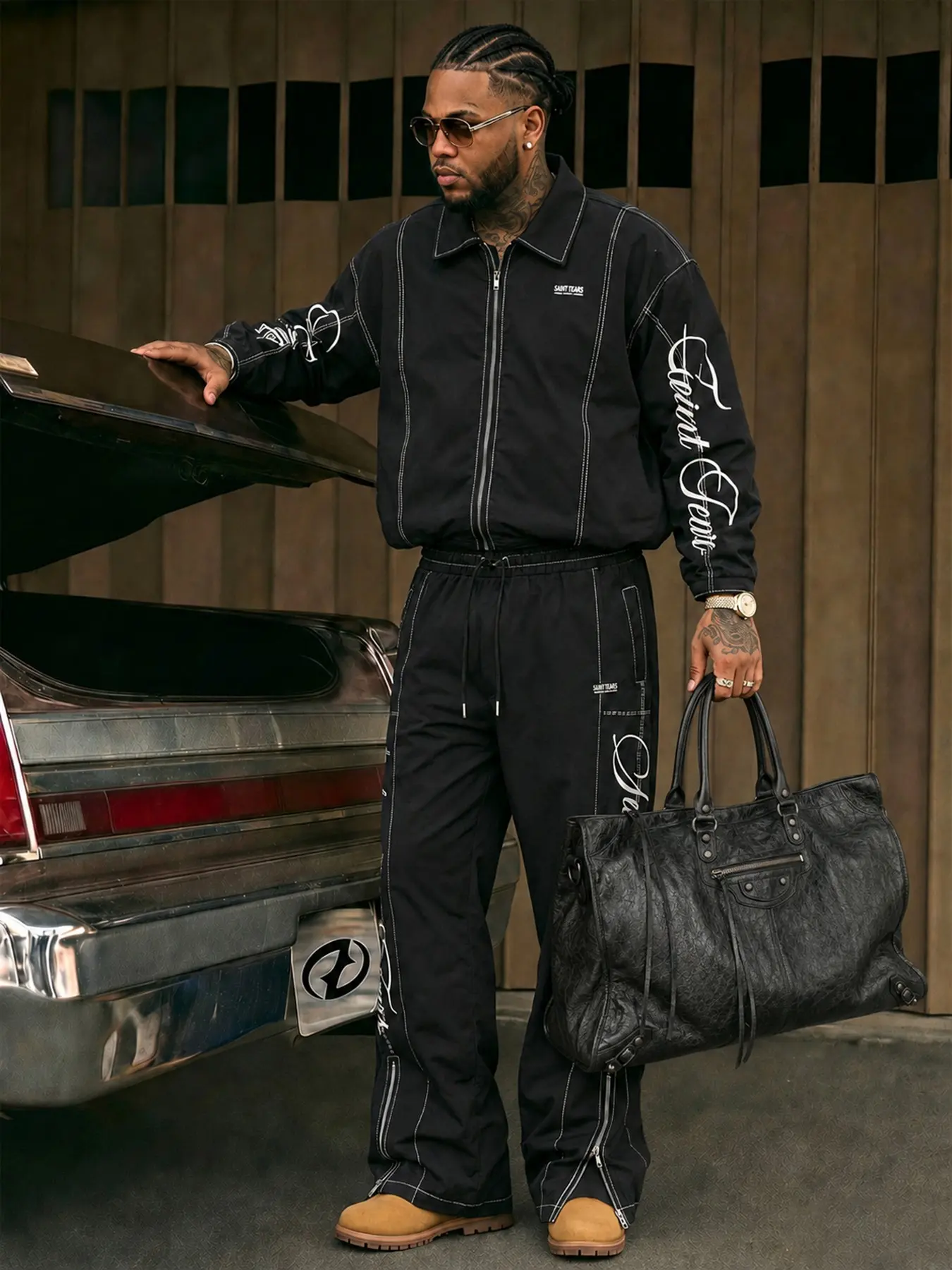 Men's Sporty Patchwork Jacket and Pants Set, Long Sleeve Slim-Fit Outerwear, Casual Street Style, All-Season Comfortable Clothing, Matching Workout Clothes, Athleisure Set