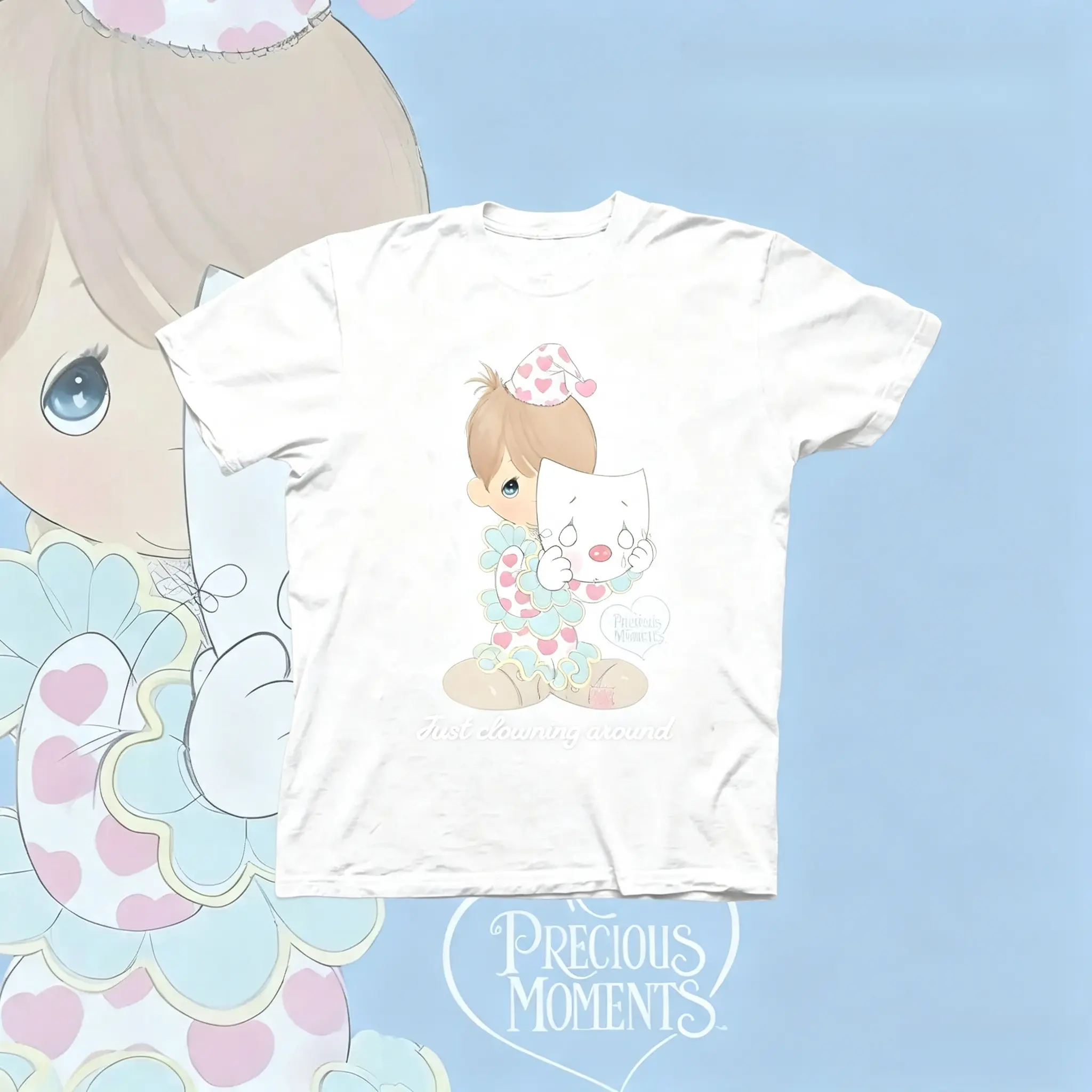 Precious Moments Clowning Around Relaxed Fit Girls' Sports Top - 80s Cartoon, 90s Retro, Cute Vintage Nostalgia, Graphic Tees, T Shirts, Casual Wear, Cute Tops for Women
