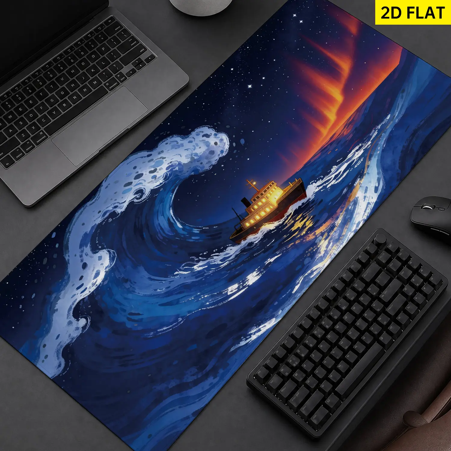 Extra Large night ocean ship wave Mouse Pad,Non Slip Rubber Pad,Desktop Decoration Drotection Pad,Washable,Lock Edge Multi Size,Premium Multipurpose Mousepad For Home,Office,Gift for Family and Friends