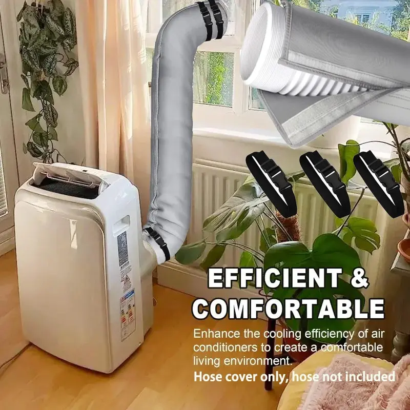 Insulated Portable Air Conditioner Duct Cover, Durable Insulation Material, Adjustable Velcro Straps, Energy Efficient, Home Use