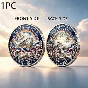 1pc Us 250th Anniversary Noah's Ark Liberty Theme Commemorative Coin, Alloy 3D Relief Challenge Coin, Patriotic Gift, Home Office Display