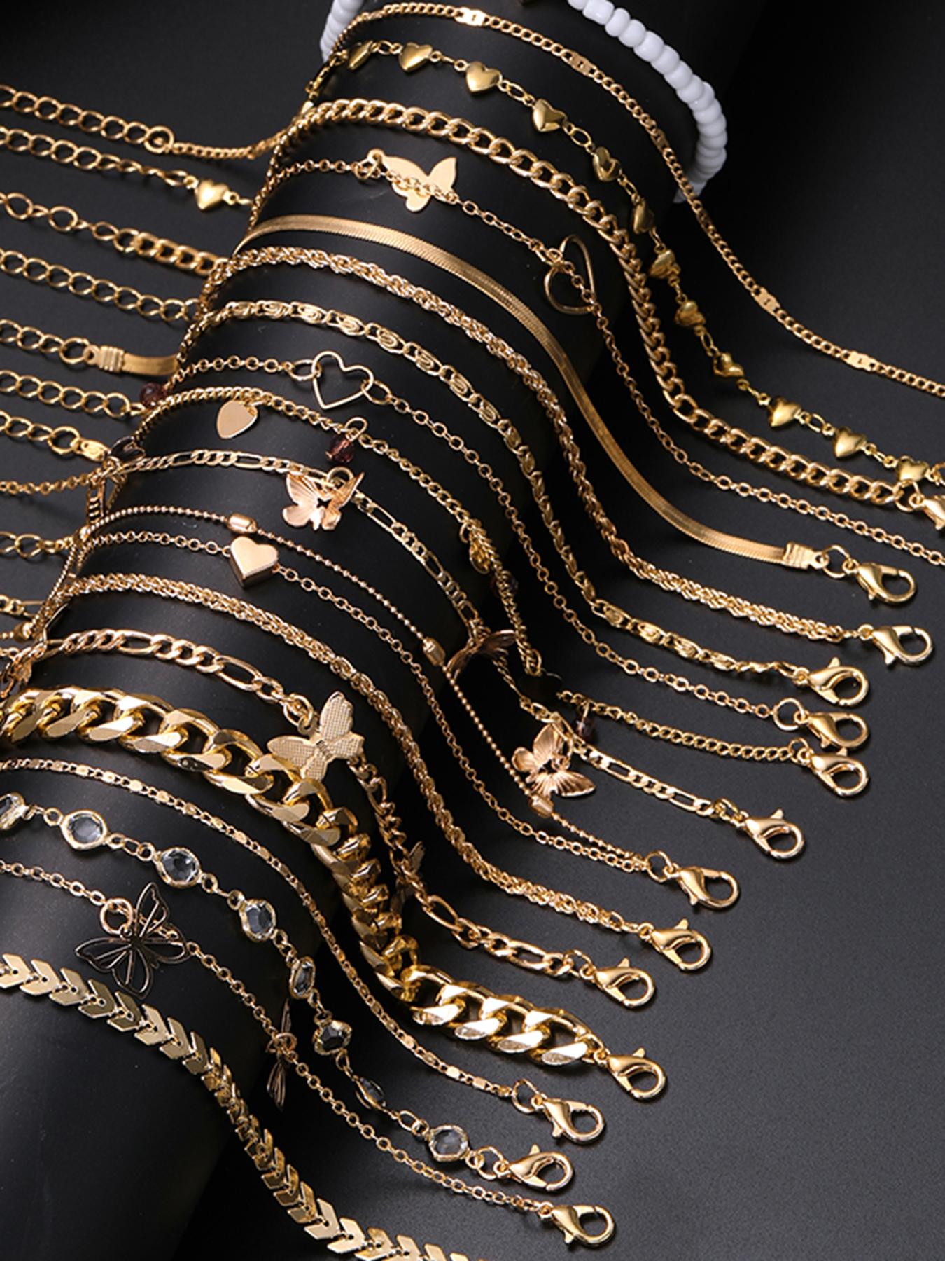 Boho Style Butterfly Heart Faux Pearl Decorated Anklet, Ankle Bracelet, Rhinestone Decorated Anklet for Women & Girls for Party, Trendy All-match Jewelry for Birthday Gift