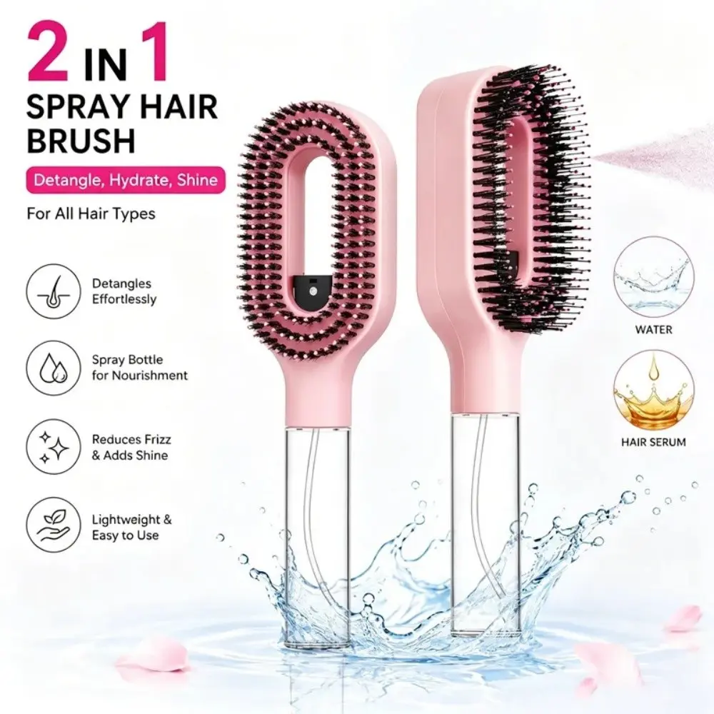 2-In-1 Spray Hair Brush, Anti-Static Smooth Hair Styling Tool, Scalp Massage Comb with Water Mist, Ideal for Home and Travel