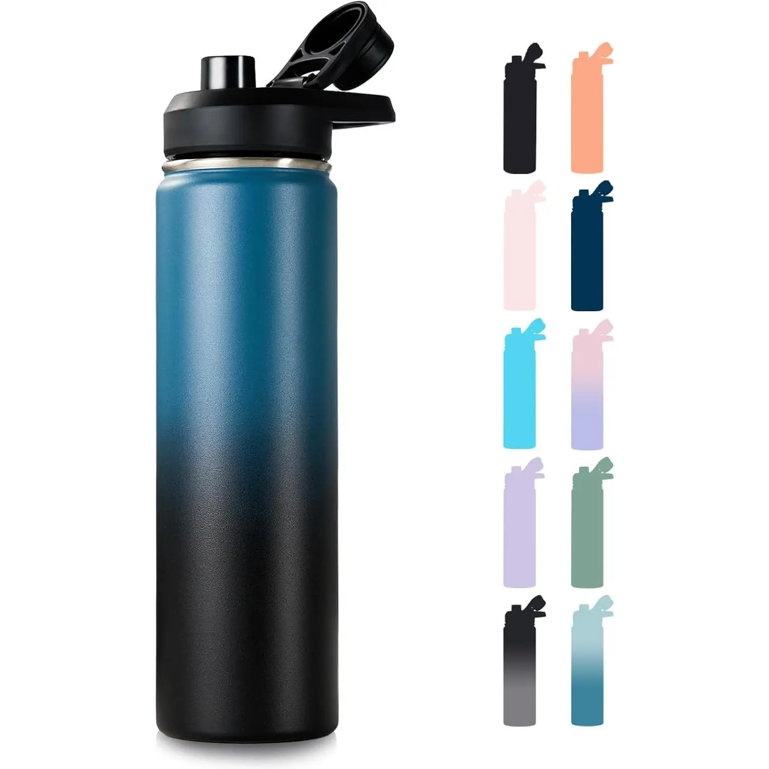 Fijinhom Insulated Water Bottle with Handle, 304 Stainless Steel Water Bottles with Wide Mouth, Double Wall Vacuum Sports Water Bottle, BPA Free, Keep Cold and Hot, 24 Ounces, Blue&Black