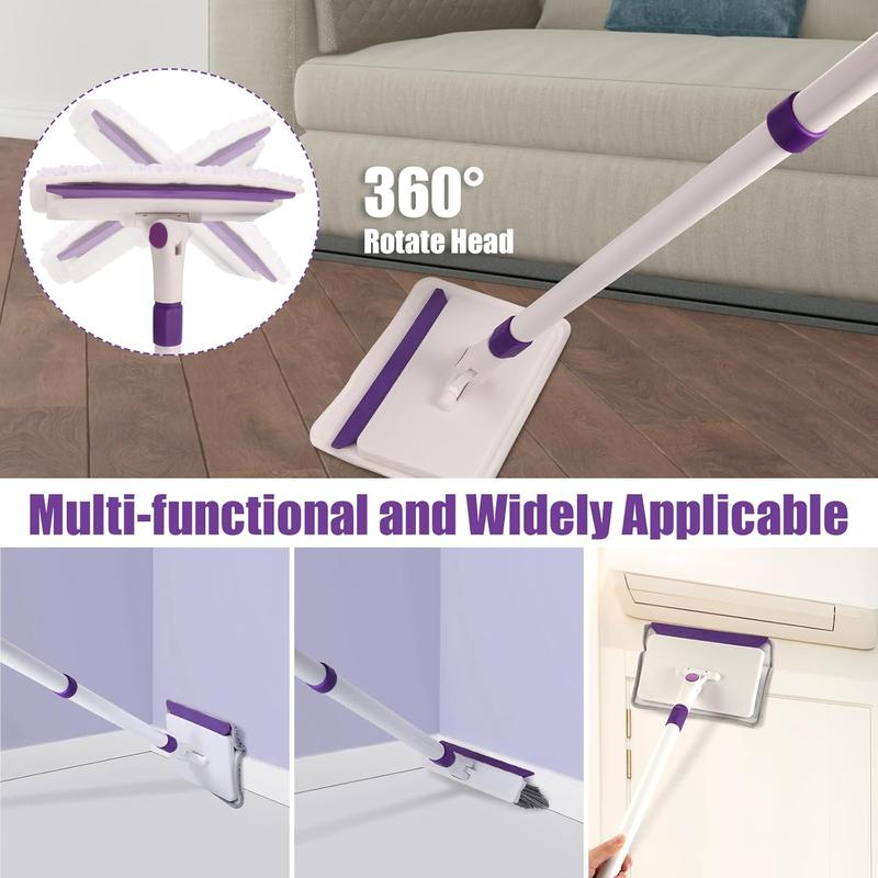 Baseboard Cleaner Tool with Handle, 60" Extendable Long Handle Baseboard Cleaner with 5  Pads for Baseboards Cleaning, Ceiling, Wall, Floor, Bathroom Kitchen