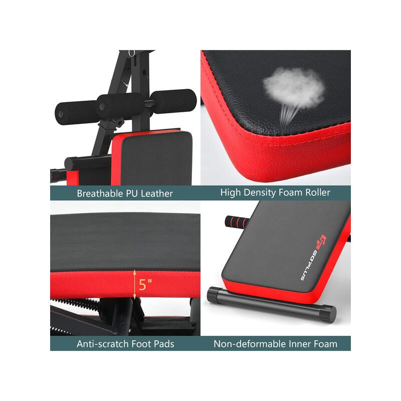 sport equipment  Goplus Multi Functional Foldable Weight Bench Adjustable Sit up Board w Monitor Red