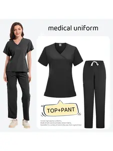 Anti-wrinkle and Wear-resistant Doctor’s Practical Work Clothes Lace-up Waist V-neck Work Set Short-sleeved Overall Hand Washing Uniform Women's Quick-drying Oral Nurse Doctor Pet Hospital Workwear Scrubs for Women Set Nurse Uniform