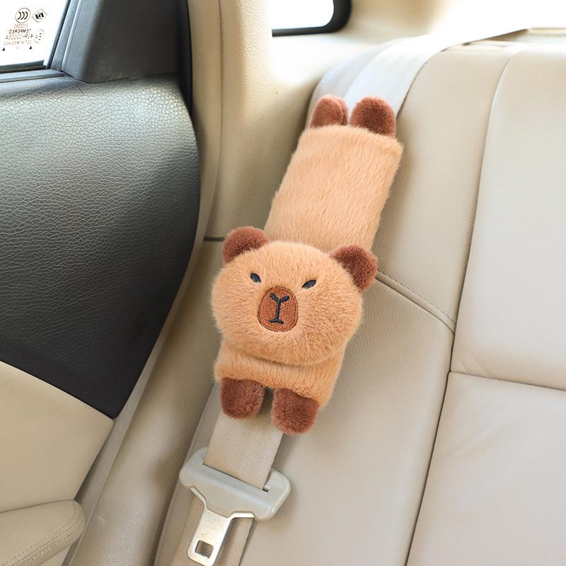 Capybara Design Car Seat Belt Protector, 2 Counts/set Cute Plush Car Seat Belt Cover & Pillow, Car Interior Decoration for Adults, Cute Car Accessories