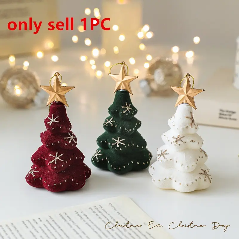 Christmas Tree Ornament Star Flocking Colorful Glitter Plastic Hanging Decor, Festive Holiday Decoration, Christmas Festival Accessory