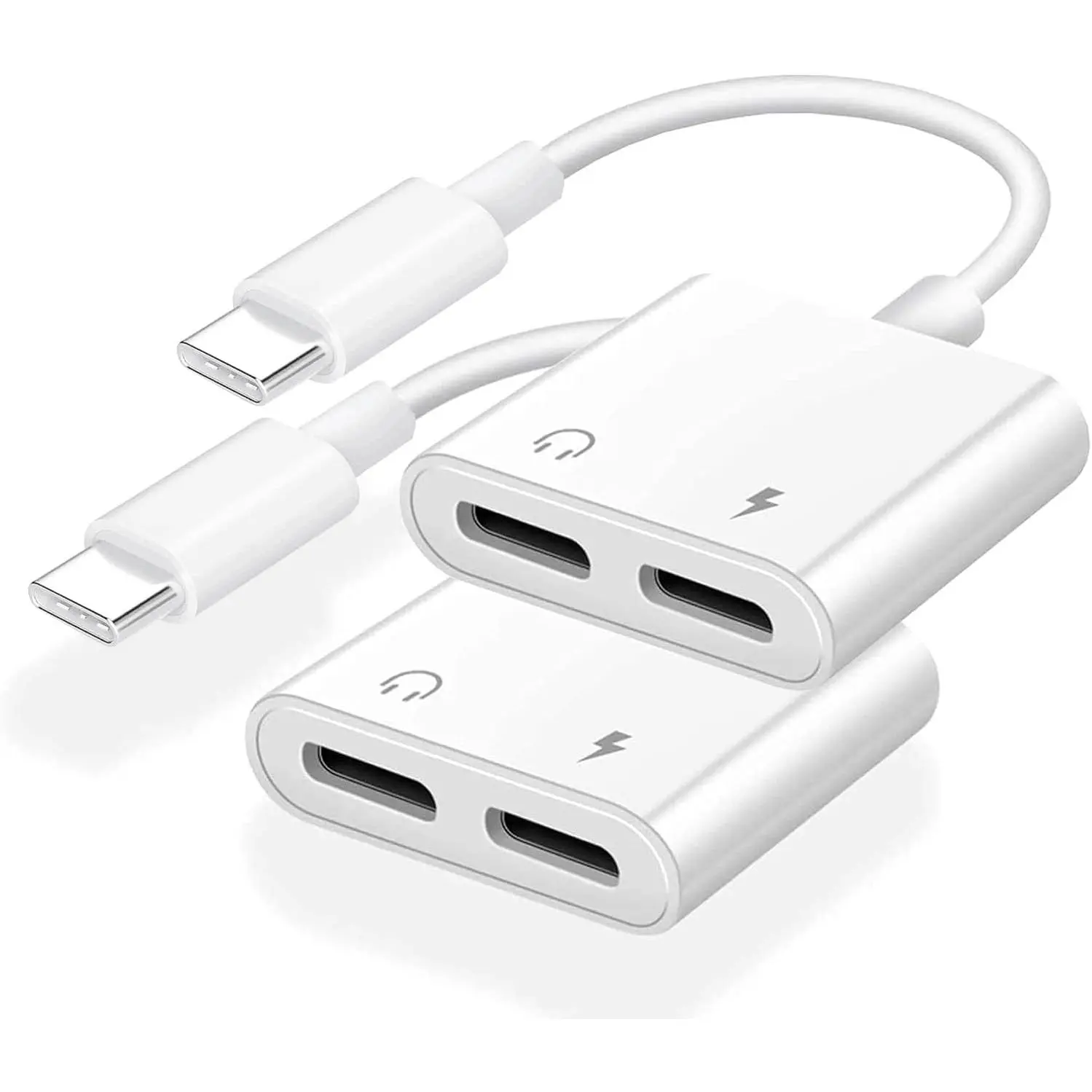 USB C Headphone & Charger Adapter Splitter, Portable Electronic Plug for iPhone 16/16 Pro/16 Pro Max/15/15 Pro/15 Pro Max, Smartphone & Cellphone USB C AUX + Charger Dongle with Call Support (2Pack), Charging