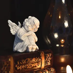 Little Angel Statue Figurine,  Cherub Statue Sleeping Angle Sculpture, Remembrance  Sympathy  for Memorial, Shelf  Living Room Desktop Office Decoration - White