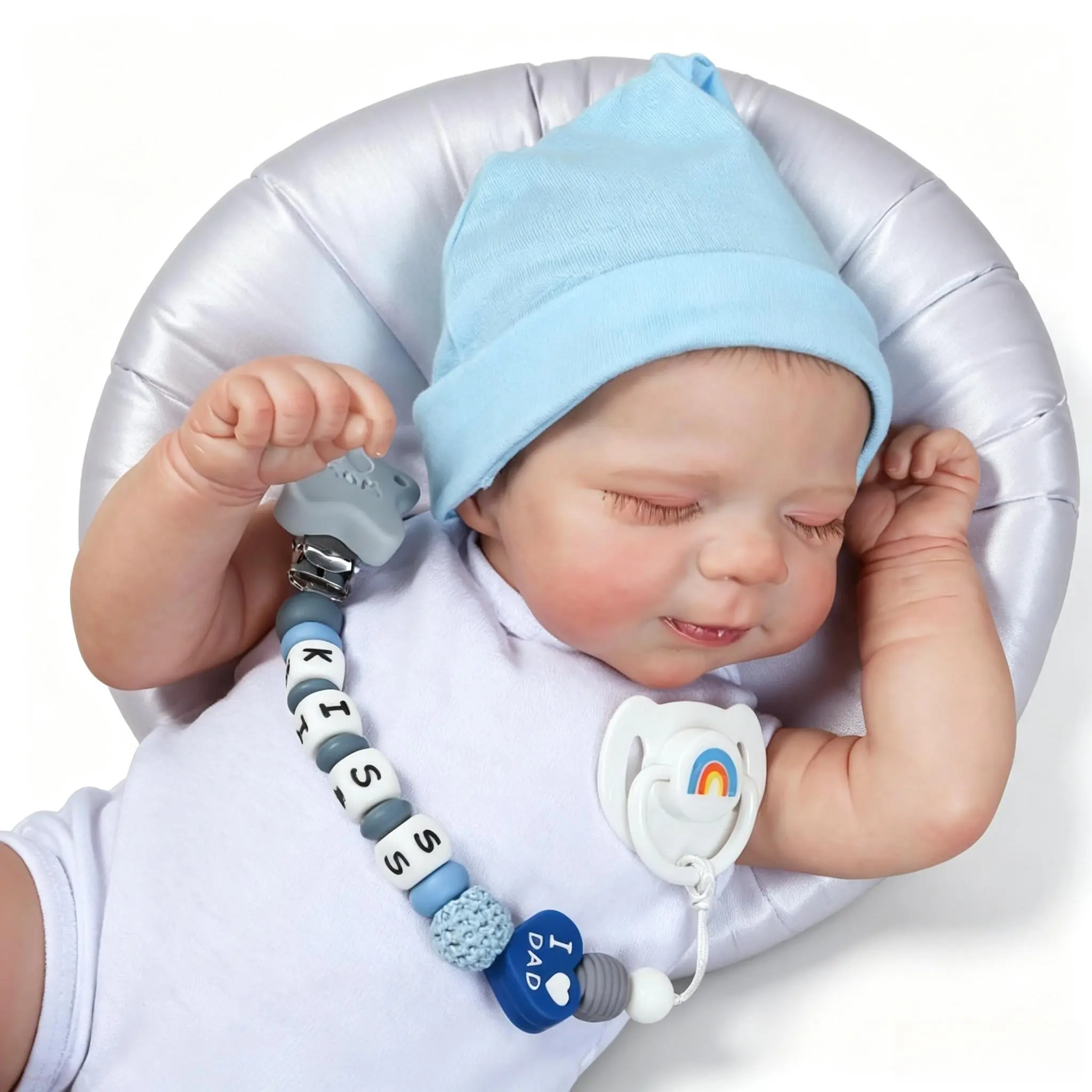 18-Inch (46cm) Sleeping Reborn Baby Doll Boy - Cute Newborn Doll, sleeping newborn baby, closed eyes, delicate lifelike skin texture with magnetic pacifier, Milk Bottle, Diaper, Kids Toys for 3+ (Birthdays, Christmas)